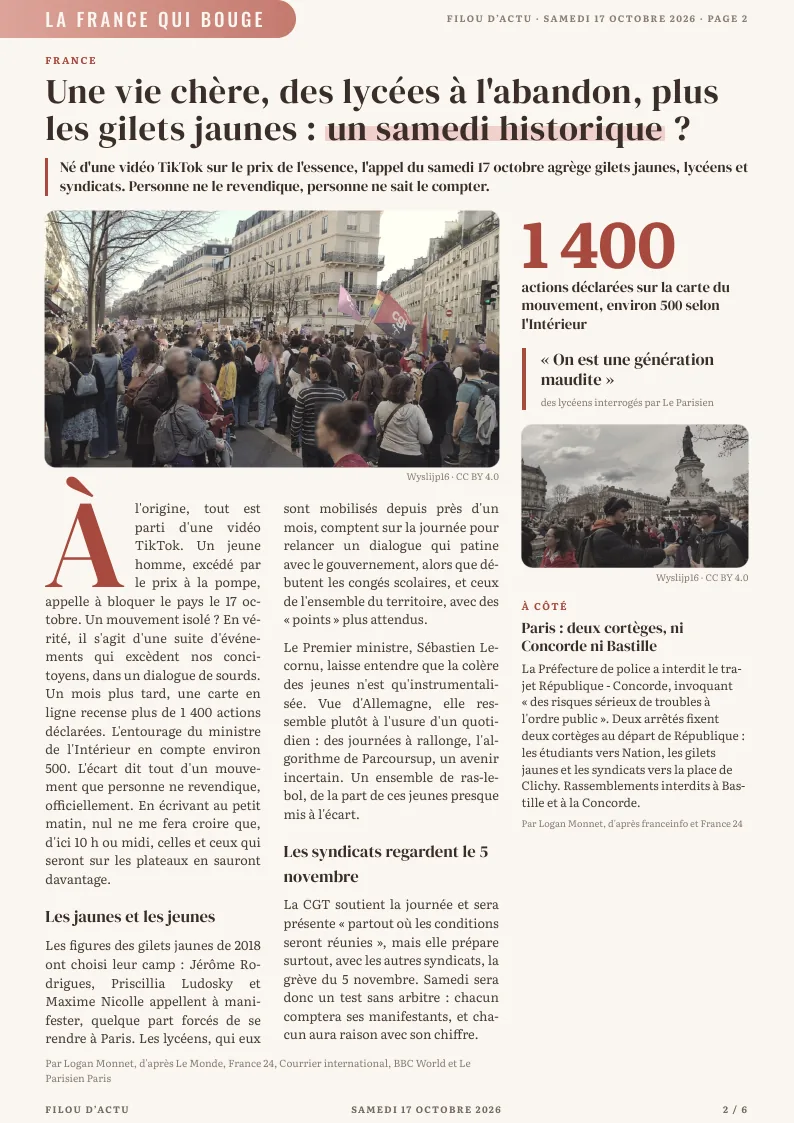 La page 2 du 17 octobre, La France qui bouge